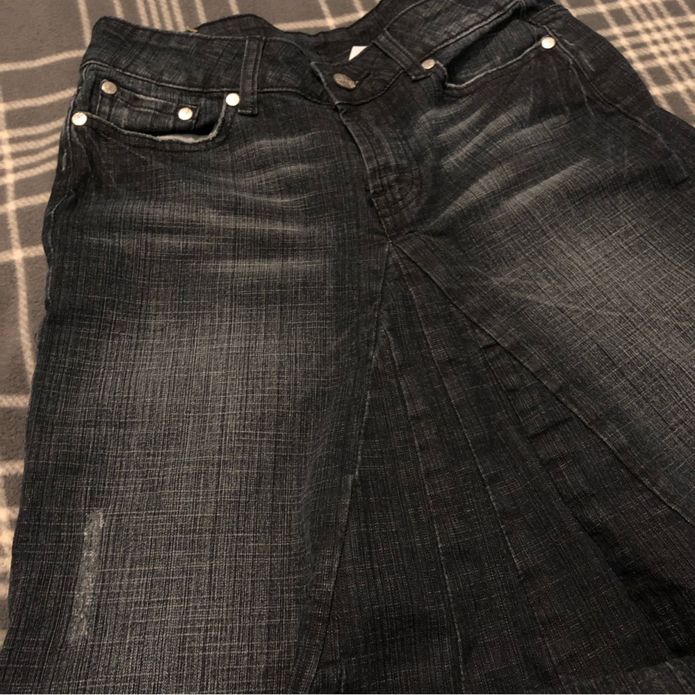Unique Black Jean Mermaid Flare Skirt Diamanté Accents on back pockets Size 5 - Picture 6 of 16